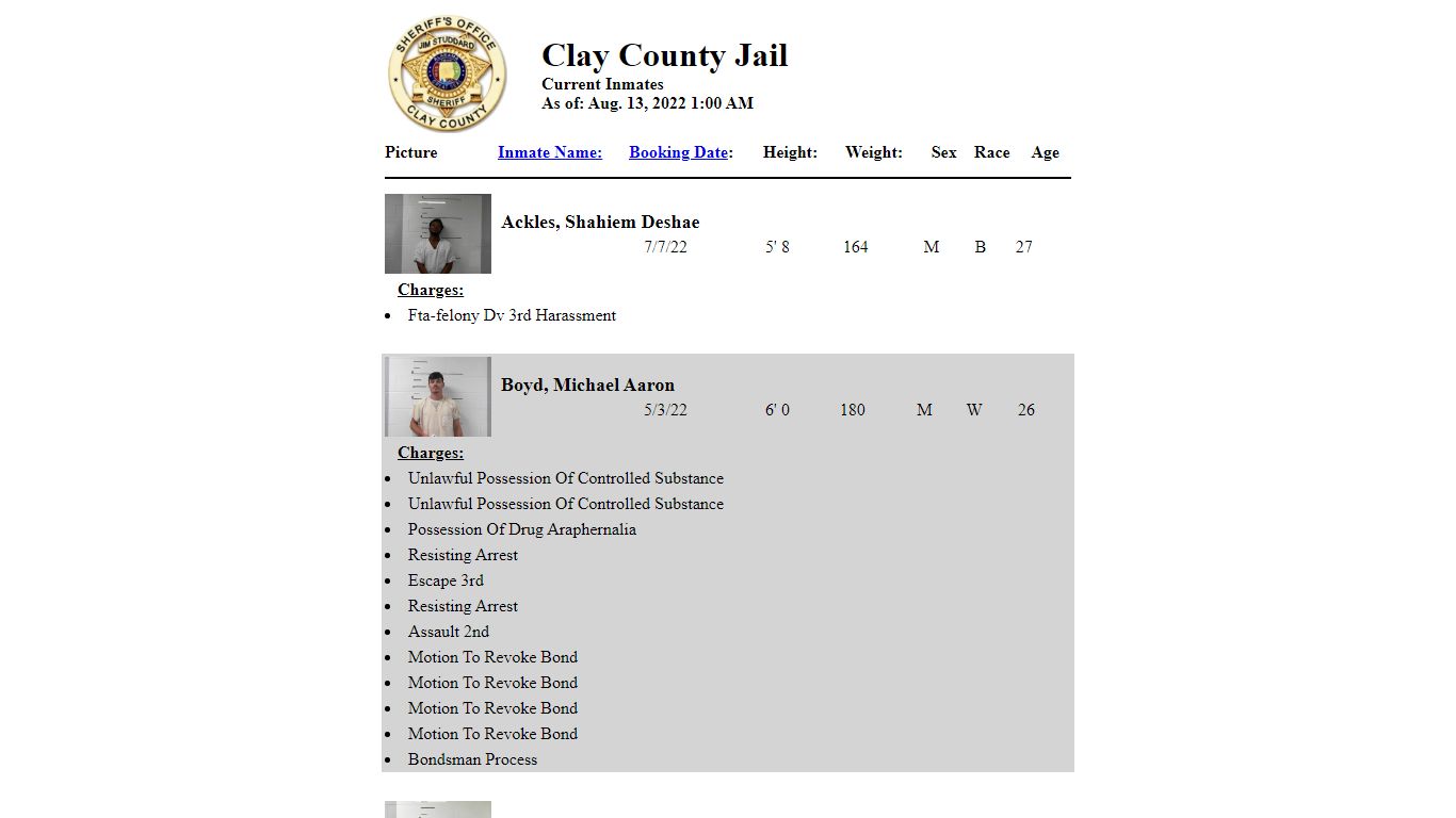 Clay County Jail - Inmates